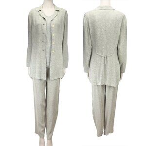 GERARD DAREL VTG 3 Pc Suit Flowy Summer Textured Gray Green Beige Pants Set s 38